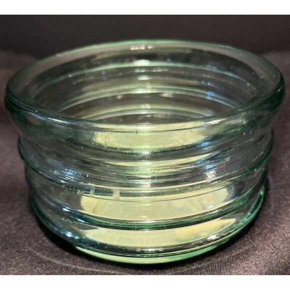 Vintage Candle-Lite Ringed Green Glass Candle Holder 5” Wide X 3” Tall USA Made - Picture 3 of 9